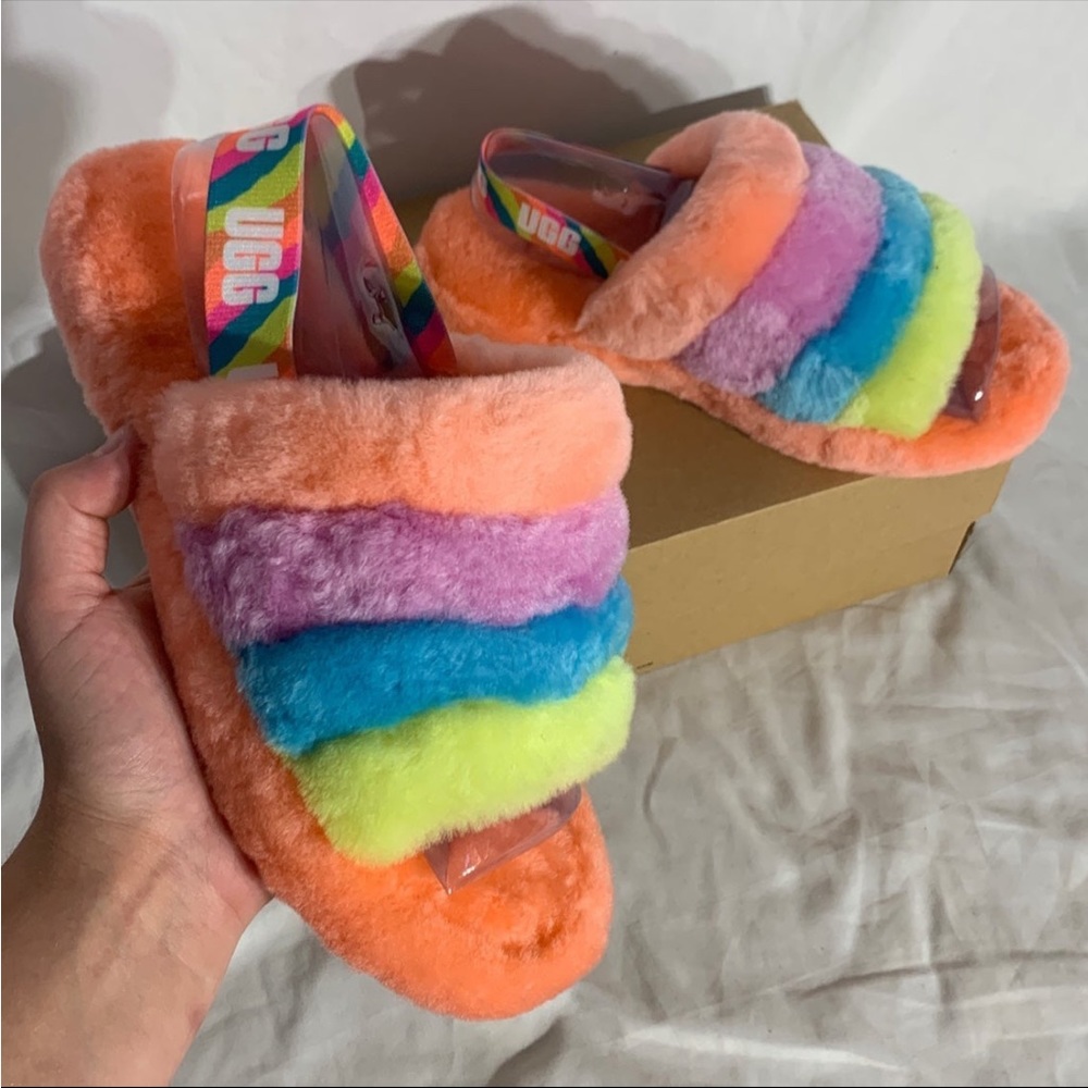 Ugg Australia Fluff Yeah Rainbow Pride Slides New With Box Womans - Picture 1 of 6